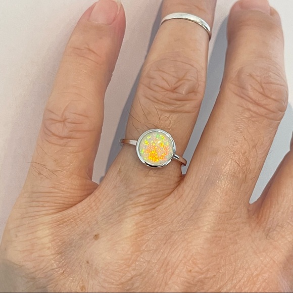 ⭐️TOP SELLER⭐️ Sterling Silver White Lab Opal Ring, Silver Rings, Stone Ring - Picture 11 of 14